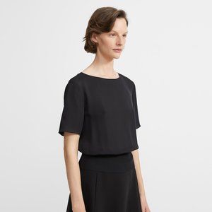 THEORY Silk short-sleeve ribbed waist top